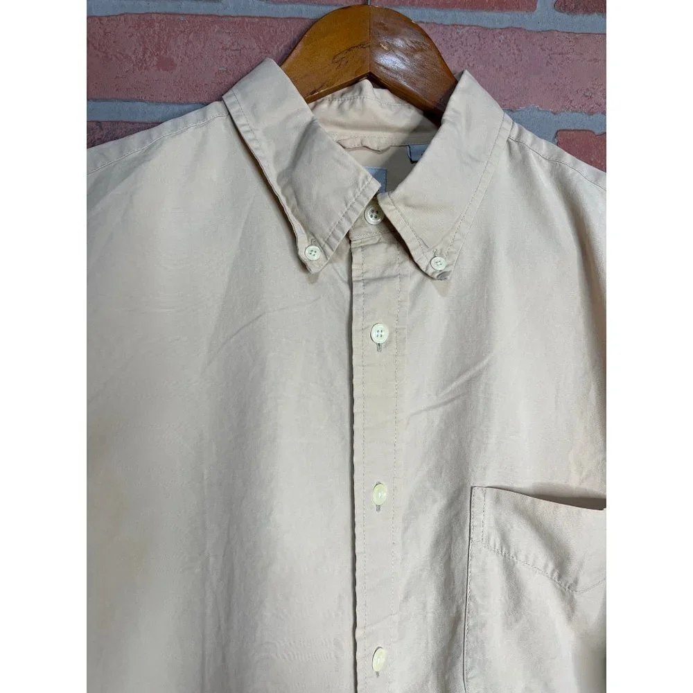 J Crew Mens Button Down Front Shirt Size Large Tan Neutral